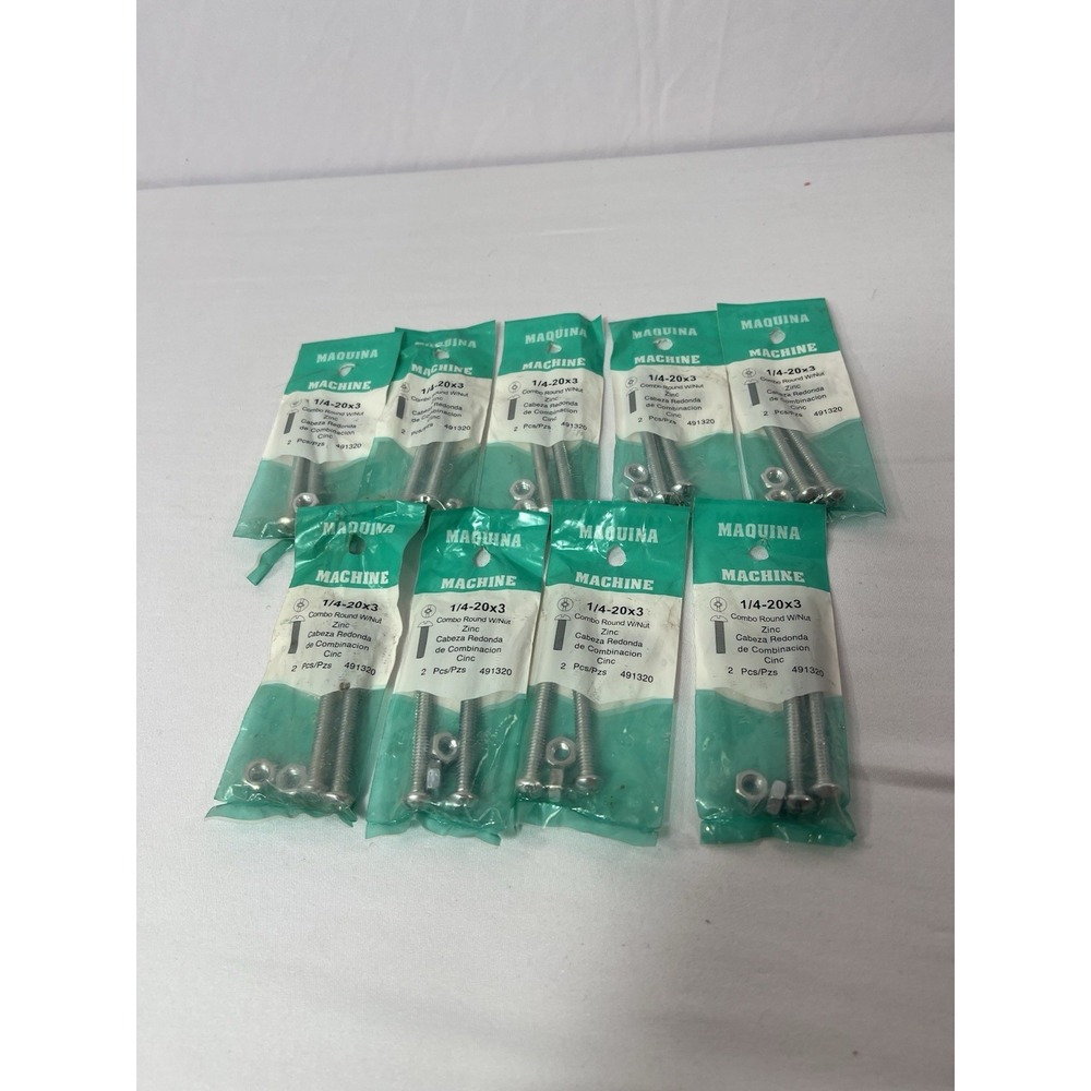 x9 -Machine Screws‎ Bolts 1/4-20x3 Hillman Combo RoundW/Nut Zinc 2 Pcs 491320